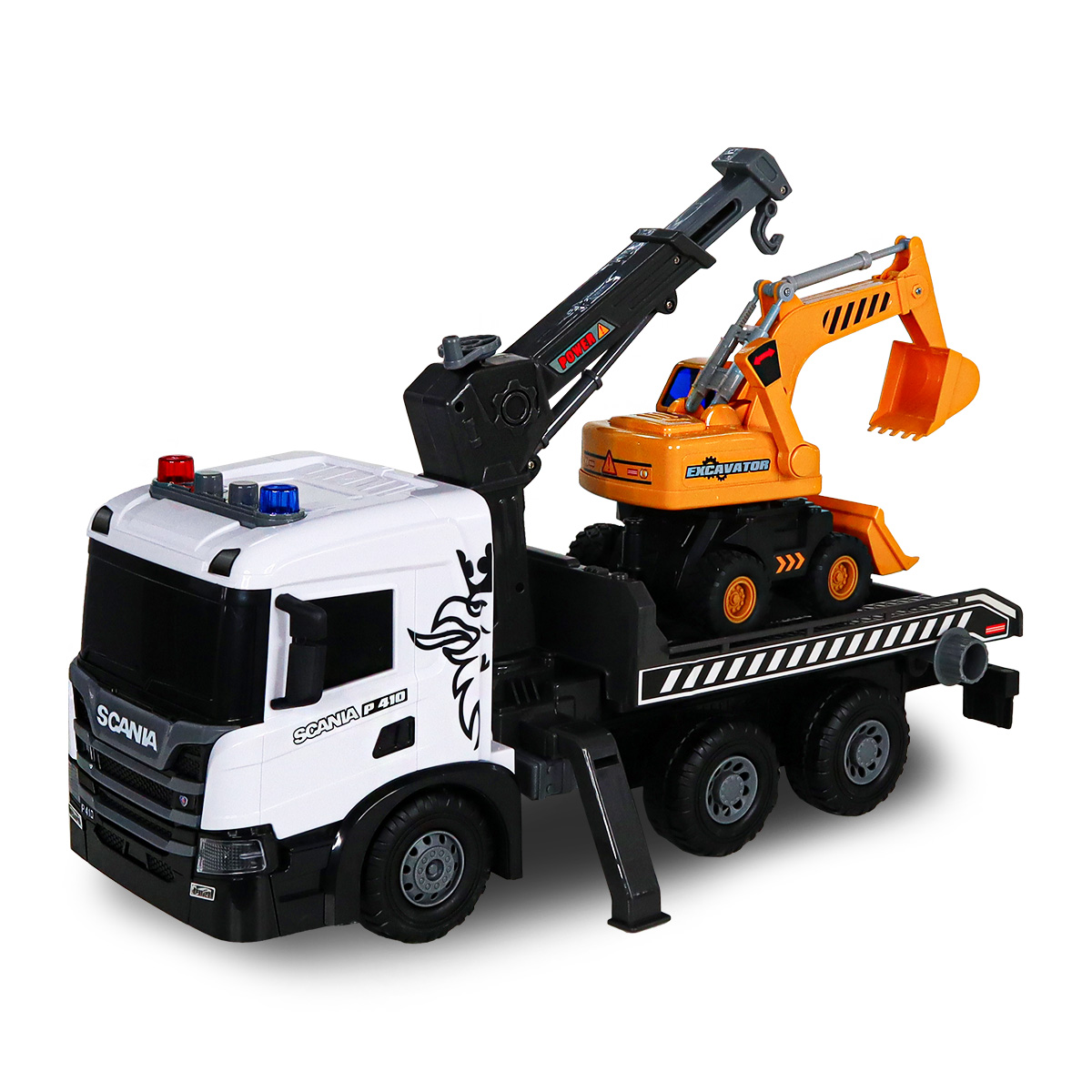 Ігровий набір серії Super Big Truck – Автокран Scania з екскаватором (світло, звук)